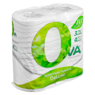 Туалетная бумага OVA 3-х слойная белая, 4 шт